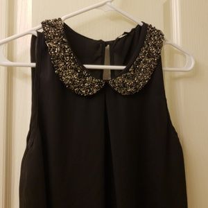 Beaded Collar Black Blouse